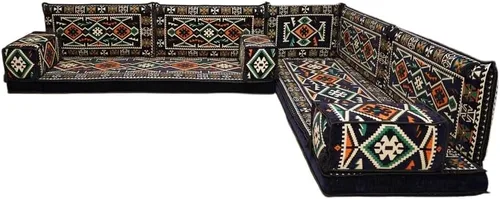 Vista 74 de arabicsofa Juego de asientos Jalsa en forma de L – Majlis árabe hecho a mano con almohadas de respaldo