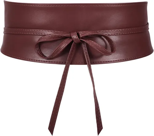 Vista 11 de JASGOOD Cinturón de cuero estilo Obi para mujer, cinturón ancho cruzado Negro