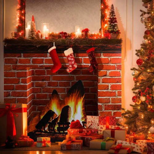 Vista 4 de Accesorio de Chimenea de Cartón de Navidad - Chimenea de Cartón de Ladrillo Rojo Artificial 3D - Chimenea de Ladrillo de Pie - Telón de Fondo