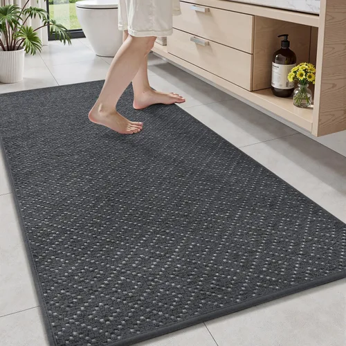 Vista 11 de AMOAMI Tapete de baño fino, súper absorbente, antideslizante, parte trasera de goma, tapetes de baño para baño, secado rápido, superficie