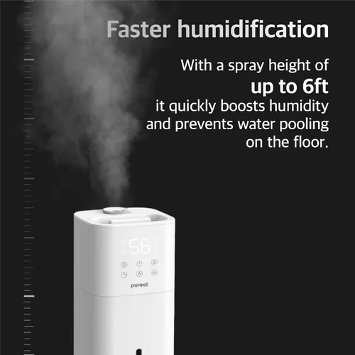 Vista 8 de Pureal Humidificador de torre de 10L, tiempo de funcionamiento 83H, niebla cálida y fría, habitación grande, tanque de llenado superior en ruedas
