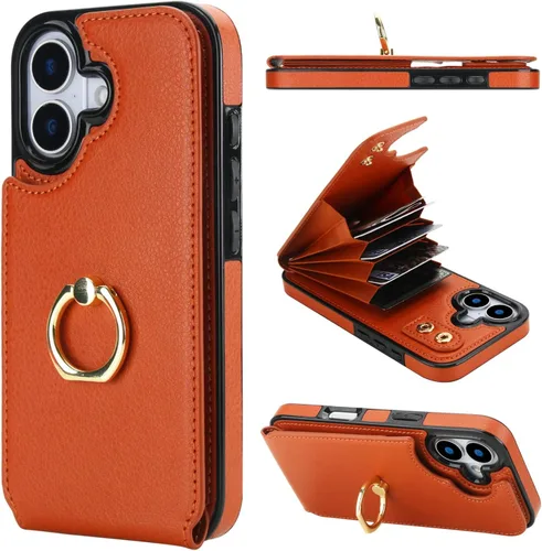 Vista 14 de Folosu Funda compatible con iPhone 17 con soporte para tarjetas, rotación de 360°, soporte de anillo de dedo con función atril, bloqueo RFID