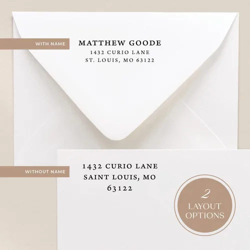 Vista 2 de Estampado clásico personalizado de dirección de retorno, sello de nombre completo y dirección personalizado, elegante sello de goma autoentintado
