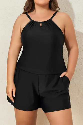 Vista 4 de Smismivo Mono corto para mujer, traje de baño de una pieza modesto de verano con bolsillos