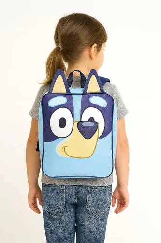 Vista 4 de Bluey - Mochila para niños con licencia oficial de regreso a clases, bolsa de hombro de 14 pulgadas no personalizada con cara y orejas