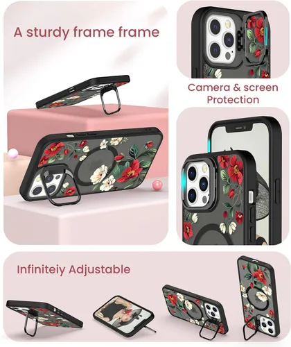Vista 4 de Dretal para Funda iPhone 12, Funda iPhone 12 Pro Floral, con Protector de Pantalla, Soporte para Cámara, Protección de Grado Militar, Funda