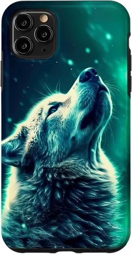 Vista 13 de Howling Wolf in Night Green Northern Lights Wolves Dog Lover Case for iPhone 16