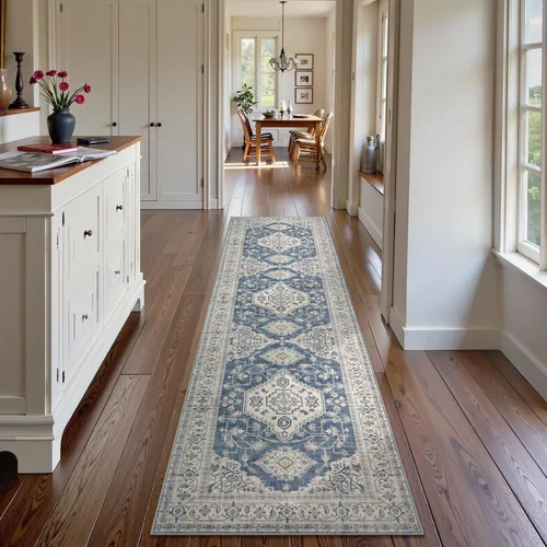 Vista 51 de Lahome Alfombra oriental lavable de área pequeña, 2 x 3 pies, para entrada, cocina, ultra fina, suave, tapete antideslizante para puerta de Azul