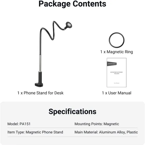 Vista 7 de NEEWER Basics - Soporte magnético para teléfono para escritorio, mesa superior de 360°, soporte para teléfono celular, soporte de abrazadera