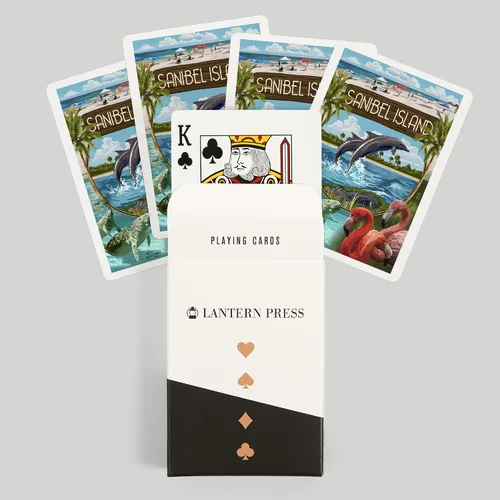Vista 6 de Lantern Press Isla Sanibel, Florida, Montage (52 cartas de juego, baraja de cartas de tamaño póquer con comodines)