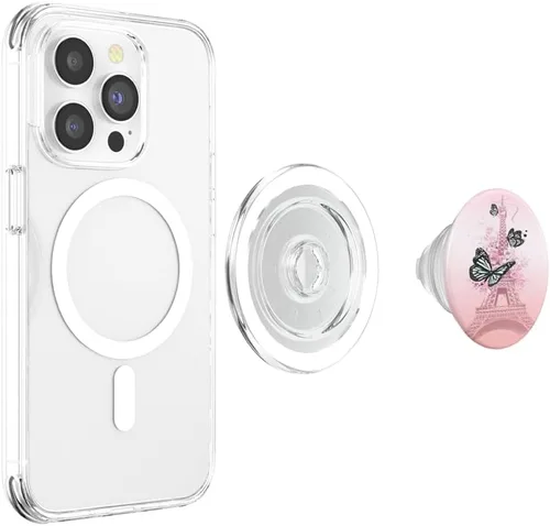 Vista 4 de París Francia Torre Eiffel mariposa rosa para niñas PopSockets PopGrip: agarre intercambiable para teléfonos y tabletas PopSockets MagSafe PopGrip