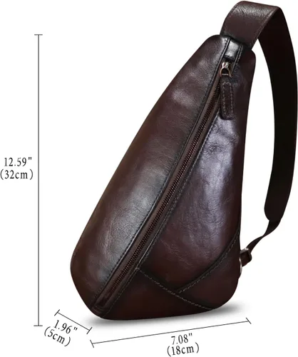 Vista 5 de Bolso de cuero genuino para mujeres y hombres, mochila de cuero vintage, bolso cruzado de hombro, Café