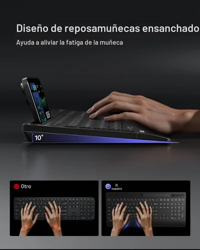 Vista 3 de Inateck Combo de teclado y mouse inalámbricos de tamaño completo para PC/Mac, silencioso