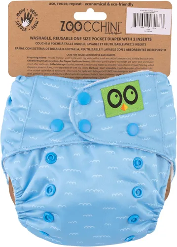Vista 3 de ZOOCCHINI Pañal de bolsillo reutilizable para bebé/niño pequeño con 2 insertos (Sherman The Shark)