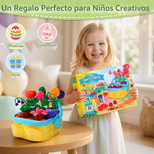 Vista 7 de Crelloci Juego de masa de color cesta de flores para niños a partir de 3
