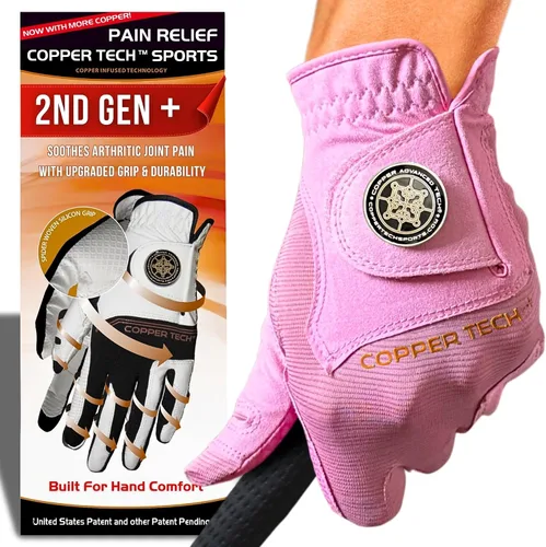 Vista 8 de Copper Tech Plus Ladies Golf Gloves Women (2nd Gen) Copper Compression Joint Support with Flexible & Comfortable Fit Tacky Silicone Pad