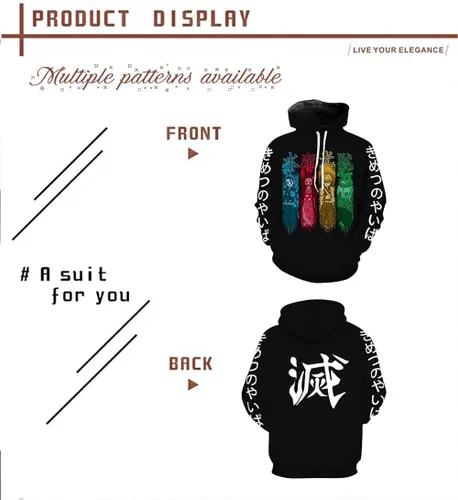 Vista 3 de Sudadera con capucha unisex Slayer con estampado 3D Kimetsu no Yaiba Anime Sudadera con capucha para hombres y mujeres