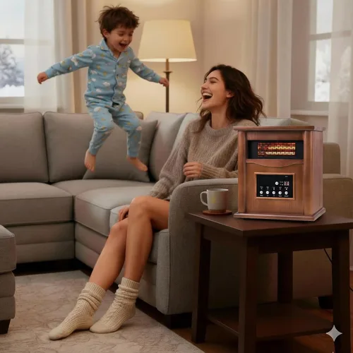 Vista 4 de Nordic Hygge Calentador de espacio portátil, calentador infrarrojo eléctrico de 1500 W para uso en interiores, sala de estar, dormitorio, oficina