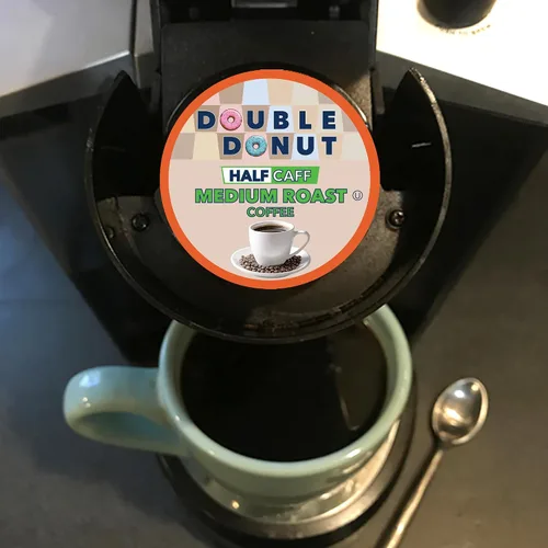 Vista 7 de Double Donut Coffee Cápsulas de Café Half Caff, Cápsulas de Café de Media Cafeína de Porción Individual para Cafeteras Keurig K Cup, Tostado Medio
