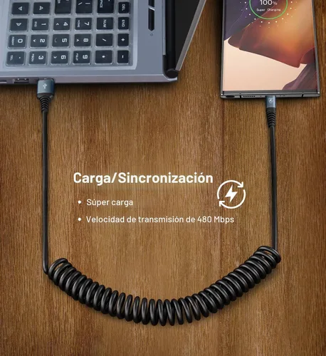 Vista 4 de Cable de carga USB tipo C de carga rápida, [2 paquetes, 3 pies] Cable de carga USB A a tipo C enrollado para automóvil USB-C compatible con iPhone