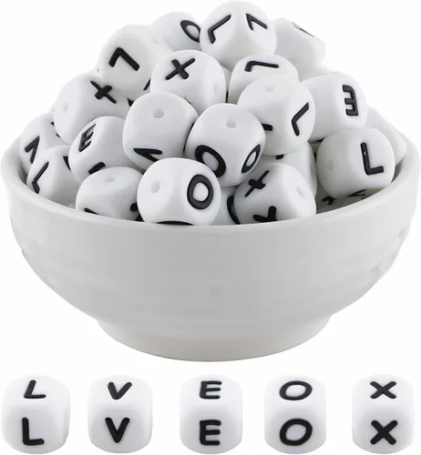 Vista 23 de Cuentas de silicona de corazón cuadrado blanco de 0.472 pulgadas, 20 cuentas de silicona con números de corazón para hacer llaveros, ideal