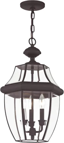 Vista 4 de Livex Lighting 2355-07 Monterey - Linterna colgante de latón macizo con acabado de bronce para exteriores con cristal biselado transparente