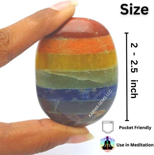 Vista 2 de Siete chakras, piedras naturales ovaladas de preocupación, piedra energética de bolsillo de palma, cristal curativo, piedra de pulgar preocupada