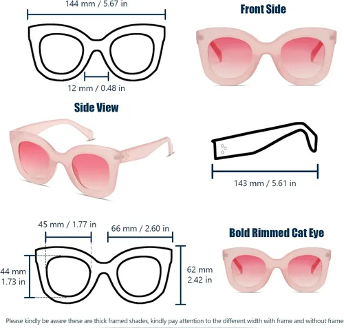 Vista 6 de Gafas de sol con diseño de mariposa, semi ojo de gato, montura de plástico y lentes gradientes transparentes