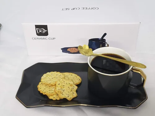 Vista 4 de YAGE Juego de tazas de café de cerámica con cuchara y bandeja, taza de té para bebidas calientes y frías para la oficina y el hogar con platillo