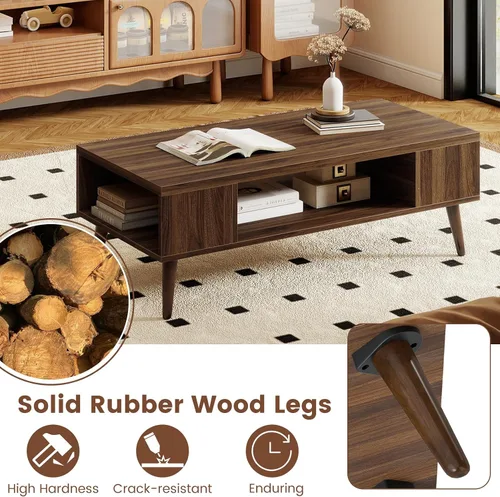 Vista 4 de Giantex Mesa auxiliar moderna de mediados de siglo, mesa central rectangular de 42 pulgadas con 2 estantes de almacenamiento y compartimento