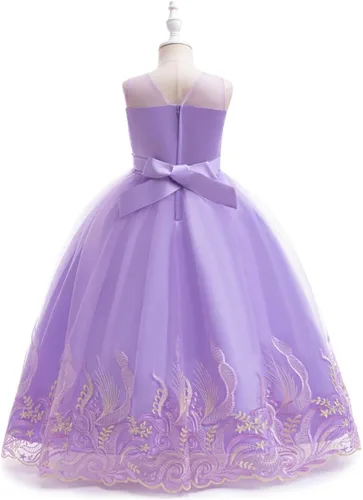 Vista 14 de Vestido formal para niña de flores, vestido formal para fiesta de cumpleaños, boda, bordado floral, vestidos de satén de tul para niños de 2 a 12