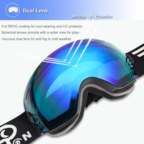 Vista 4 de EXP VISION Gafas de esquí de snowboard para hombres, mujeres y jóvenes, antiempañamiento OTG, gafas de nieve de invierno, lentes desmontables