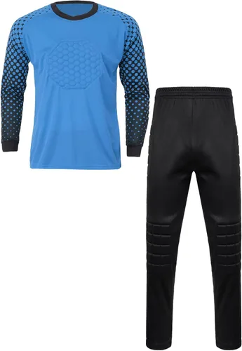 Vista 2 de TiaoBug Conjunto de camiseta y pantalones de fútbol acolchados para niños y niños, camisa de portero de manga larga, uniforme de entrenamiento