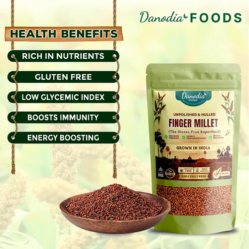 Vista 2 de Danodia Foods Mijo de grano entero (Ragi) - 2 libras (33.51 oz) Superalimento orgánico, sin cáscara, sin pulir, sin gluten, natural Alto