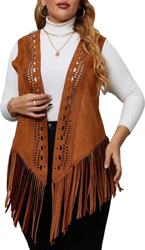 Vista 3 de Floerns Chaleco de mujer con franjas frontales abiertas, sin mangas, corte láser, talla grande