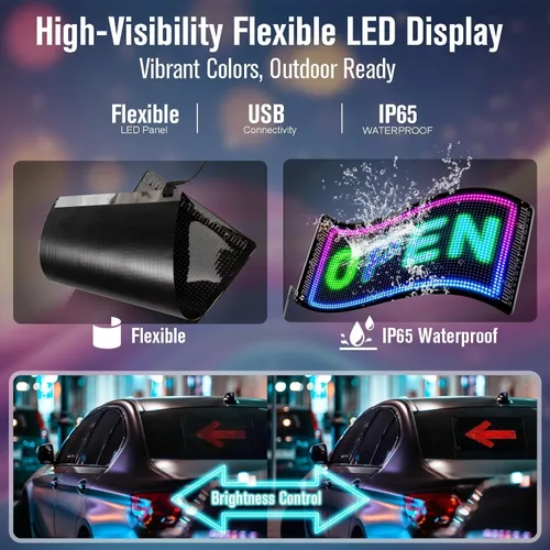 Vista 4 de Leadleds Panel de matriz LED programable Bluetooth de 5 V, tablero de mensajes de desplazamiento flexible alimentado por USB con texto y animación