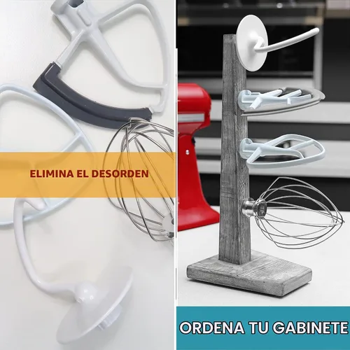 Vista 3 de Soportes de Madera para Accesorios de Batidora de Pie, Compatible con Accesorios de Mezcladora KitchenAid, Organizador de Accesorios de Cocina