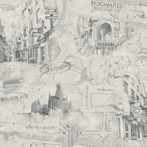 Vista 2 de RoomMates RMK12354PL - Papel tapiz adhesivo con mapa de Harry Potter, color topo