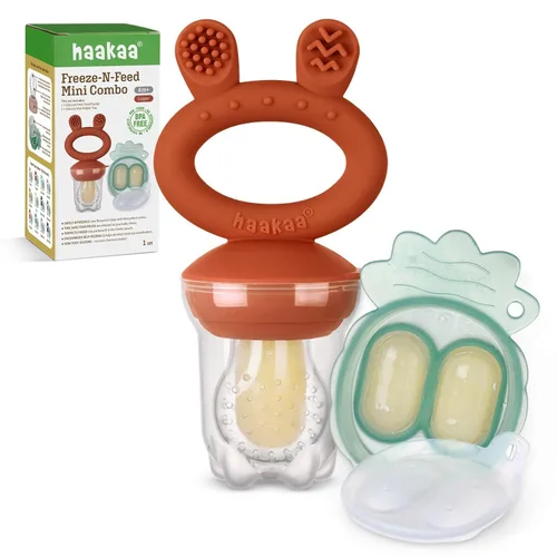 Vista 16 de haakaa Comedor de alimentos de frutas para bebé y mini bandeja de picar con congelador, moldes de piruleta de leche materna para alivio de Azul