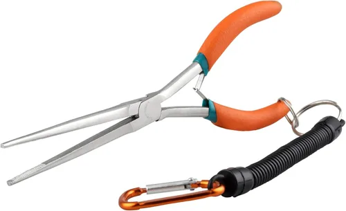 Vista 9 de SPEEDWOX Alicates de punta de aguja de largo alcance de 7 pulgadas con dientes, alicates de bucle de alambre de precisión extra largos con cordón