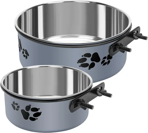Vista 12 de Cuenco de agua para perrera, caja de acero inoxidable para perros, tazón de agua sin derrames, paquete de 2 cuencos colgantes para jaula de perrera