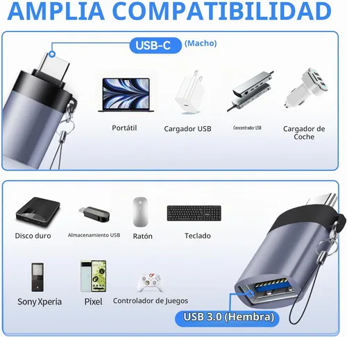 Vista 3 de Adaptador USB a USB C, USB C macho a USB 3.0 hembra, Paquete de 2, convertidor de cargador C hembra a A macho compatible con Apple Watch Ultra 8 9
