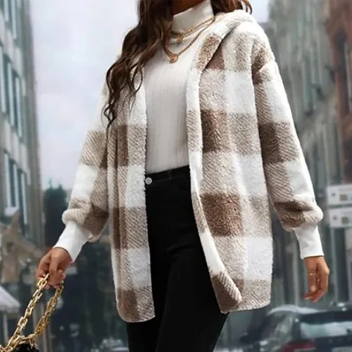 Vista 2 de JDHUFEI coats black - friday Women's Flannel Shacket Jacket Fashion Stripe Plaid Coats Wool Blend Button Down Shirts Lapel Fall Clothes Outfits