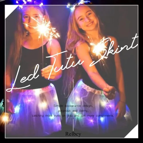 Vista 7 de RELBCY Falda tutú LED para mujer, tutú de tul iluminado, falda tutú en capas de neón, disfraz de tutú para fiesta de festival, para mujeres y niñas