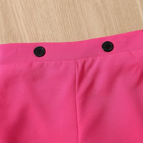 Vista 6 de Conjunto de 2 piezas de ropa de verano para niños y niñas pequeñas, con hombros descubiertos, con volantes, pantalones cortos de mezclilla rasgados