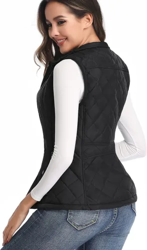 Vista 8 de Chaleco para exteriores de mujer, chaleco acolchado ligero con cremallera y cuello alto.