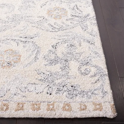 Vista 5 de SAFAVIEH Marquee Collection - Alfombra para pasillo, 2 pies 3 pulgadas x 8 pies, beige y gris, diseño de medallón floral, lana hecha a mano, ideal