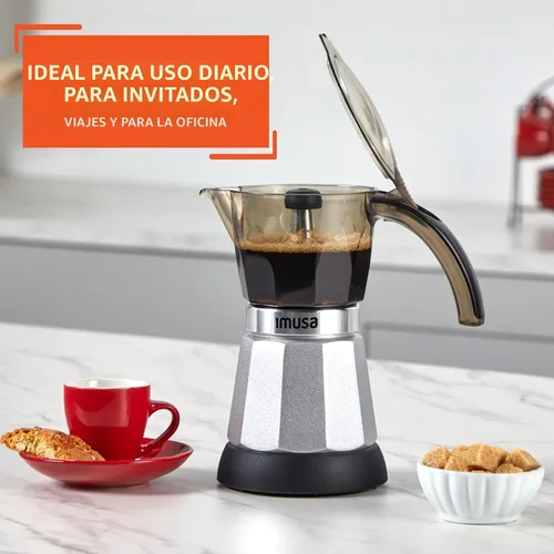 Vista 7 de IMUSA Máquina eléctrica de café expreso de 6 o 3 tazas, color plateado Cool-Touch Handle, Visual Brewing Indicator, Brown Tinted Carafe, Ideal for