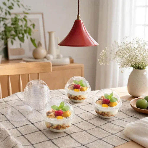 Vista 6 de Pumtus Paquete de 100 tazas de plástico de postre de 8 onzas con tapas de cúpula, tazas de yogur transparente sin agujeros, vasos desechables