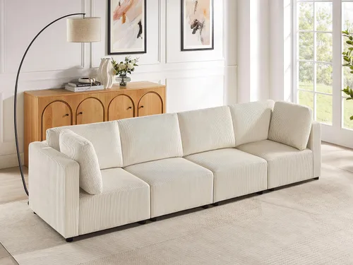 Vista 32 de Sofá biplaza de 66.9 pulgadas, sofá cama modular convertible de 2 plazas de pana, moderno juego de sofá combinado gratuito para sala de estar y Beige
